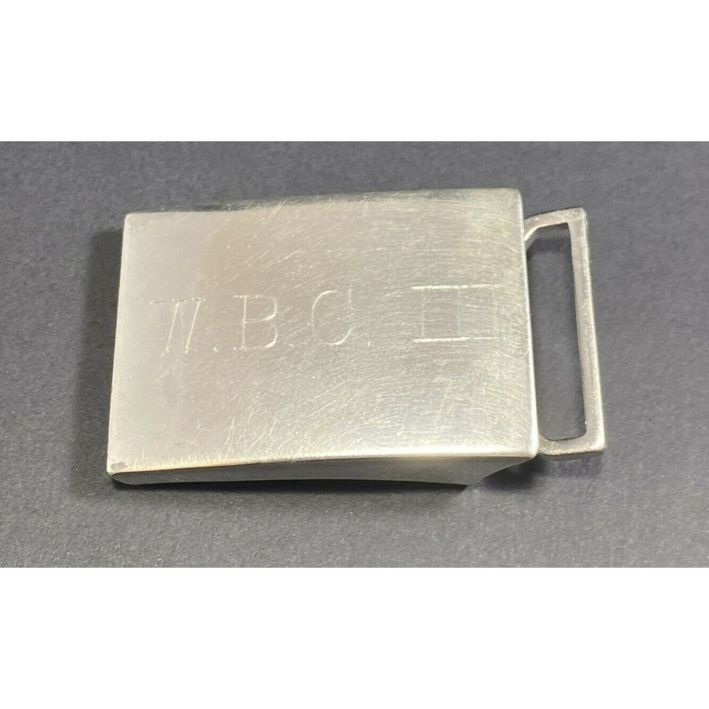 Vintage Simmons Sterling Belt Buckle Etched Monogram “WBC III” Fine